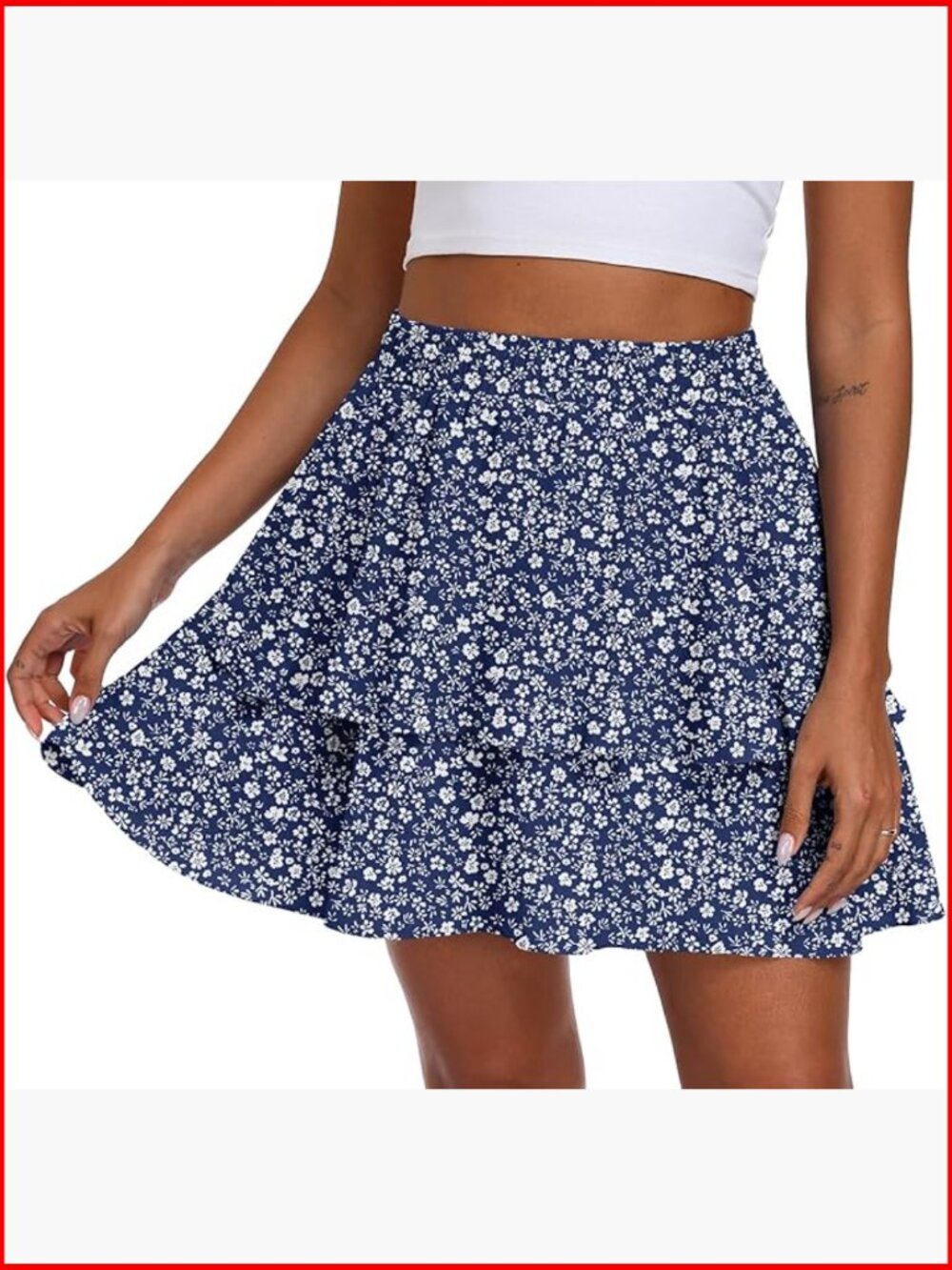 Boho Flowy Ruffle Tiered Skort with Shorts Underneath High Waisted Mini